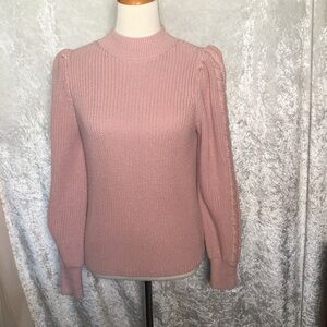 Aqua  Mock  puff sleeves cotton soft pink turtleneck sweater size M